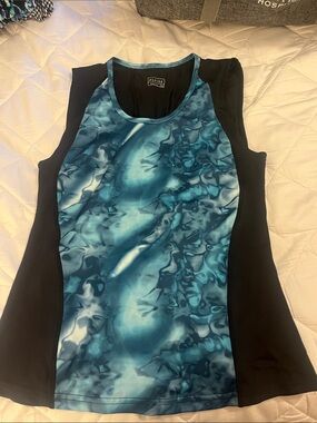 Aspire Blue Marble Front Workout Tank with Black Side Panels